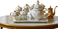 Théïère avec ses mugs à couvercles et leur plateau en Ceramic